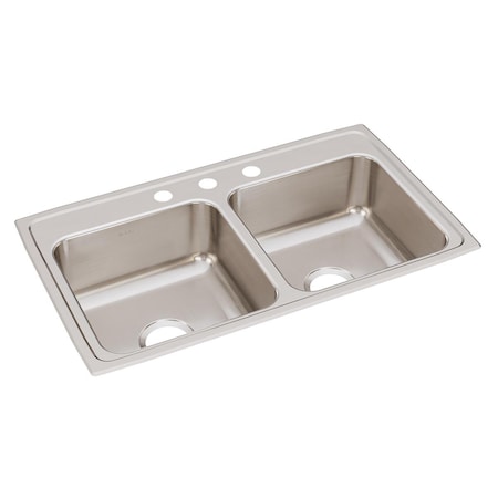 Elkay Gourmet Stainless Steel 33 X 19-1/2 X 7-5/8 Equal Double Bowl Top Mount Sink LRQ33193
